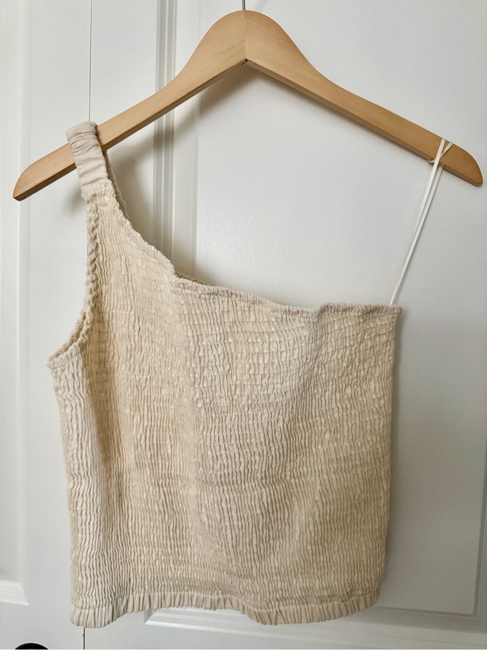 NWOT One-Shoulder Cream Stretchy Linen Top
